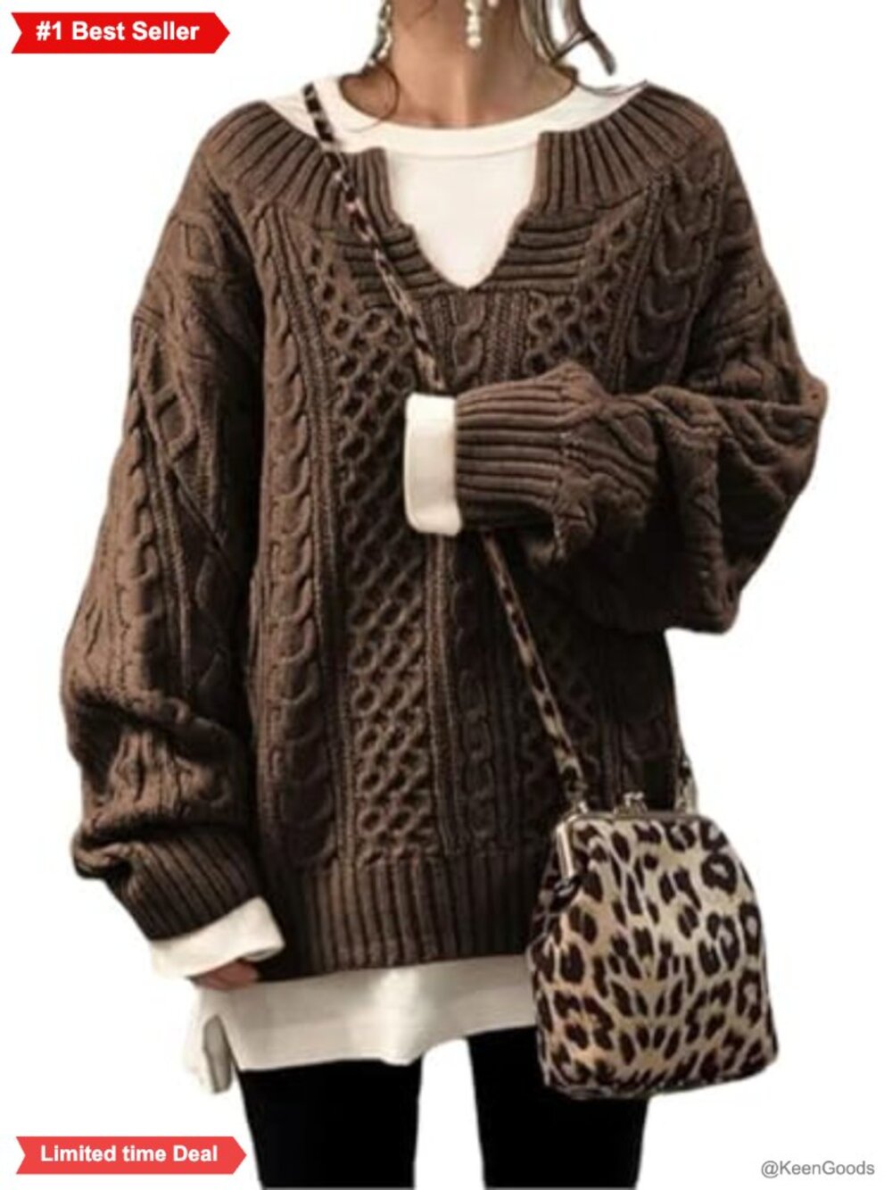 Womens Loose Cable Knit V Neck Long Sleeve Pullover Sweater Winter